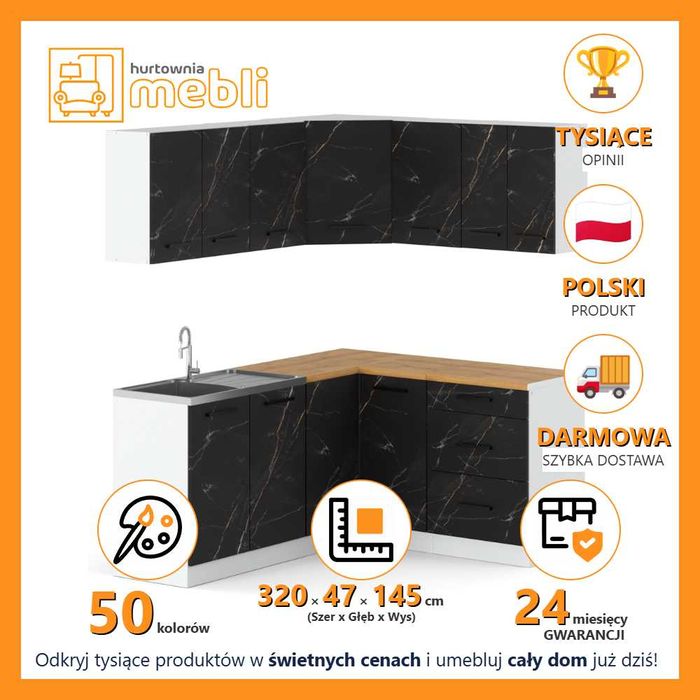 Nowoczesna Kuchnia Modułowa Narożna 3.2m Zestaw Kuchenny Duży Z Blatem