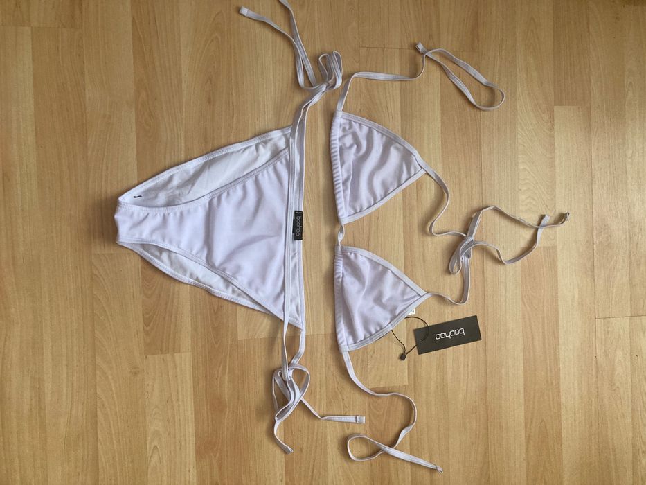 Białe wiązane bikini dwuczęściowe Boohoo roz. L