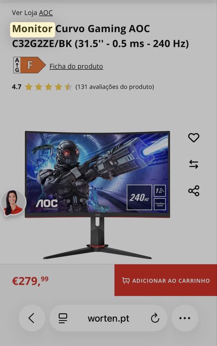 Minitor curvo AOC 31,5 “” Novo