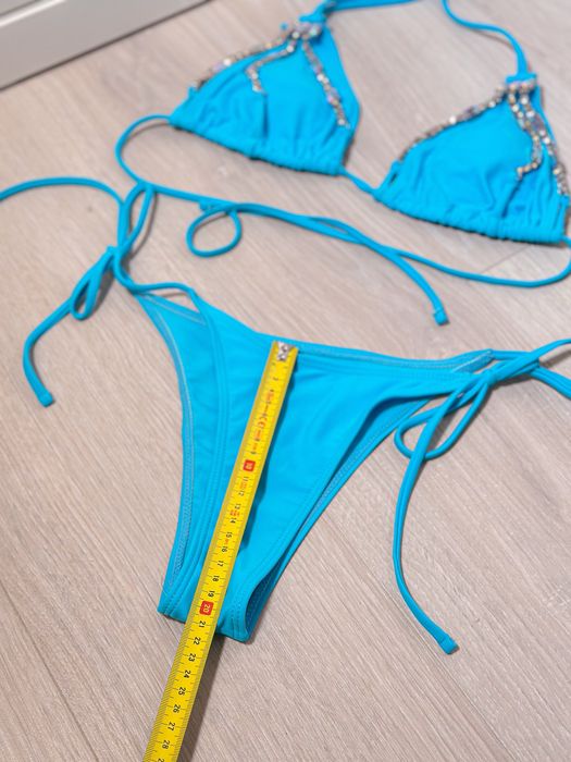 Strój kąpielowy bikini s 36 nowy niebieski z brokatami kryształami