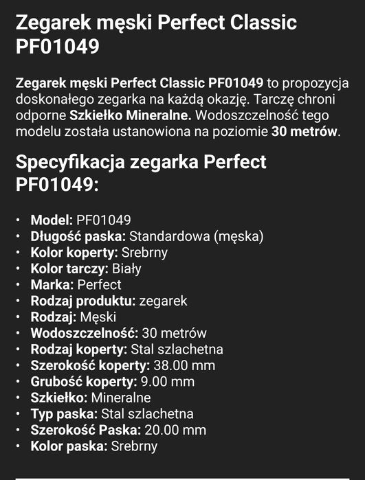 Sprzedam męski zegarek Perfect