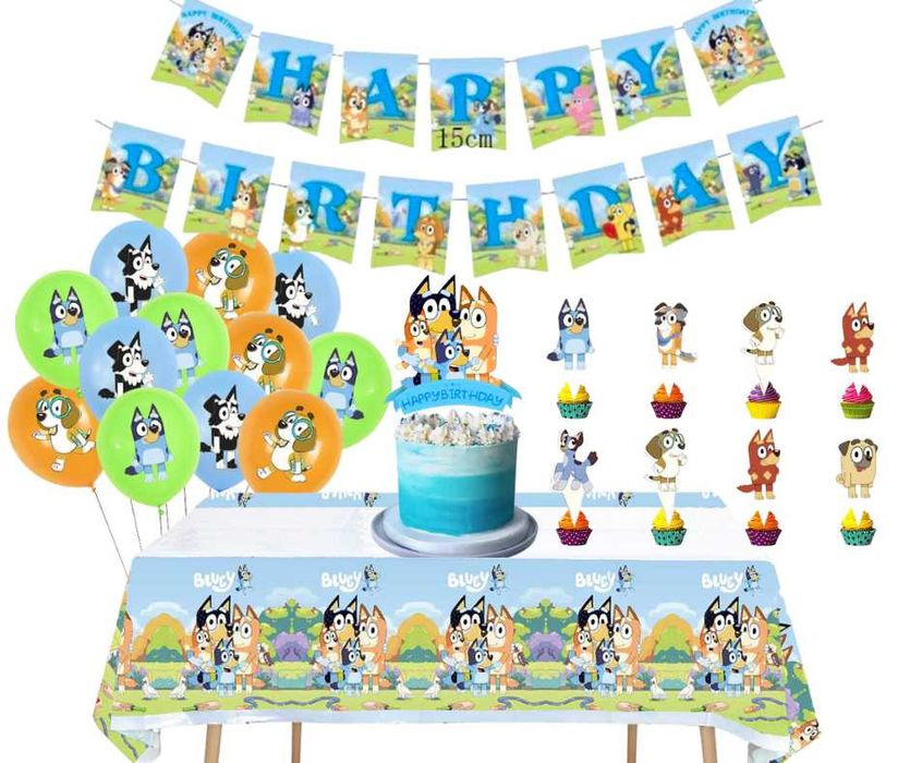 Bluey Bingo pieski zestaw urodziny balony girlanda topper tort obrus