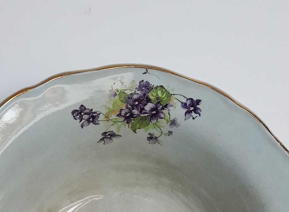 Antiga Taça Saladeira Azul Claro Flores Roxas Louça Gilman Sacavém