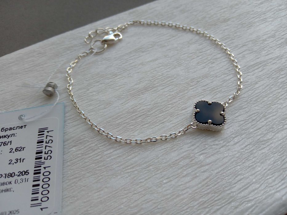 Серебряный браслет Van Cleef Ван Клиф клевер черный оникс 17 18 19 см