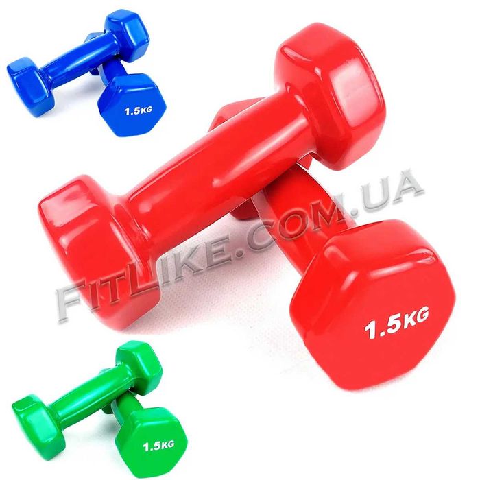 Вінілові металеві гантелі 0,5/1/1,5/2/3/4/5кг прогумовані для фітнеса