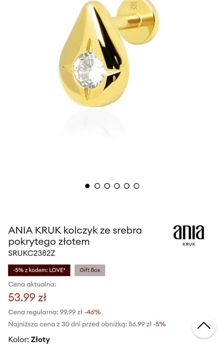 Kolczyki Ania Kruk, srebro 925 pokryte złotem