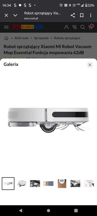 Robot sprzątający Xiaomi Mi Robot Vacuum Funkcja mopowania 62dB
