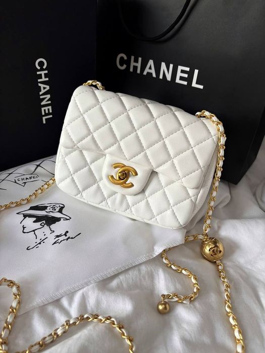 ПРЕМІУМ‼️Chanel Mini 17 Classic Flap Bag in White with Gold / Шанель