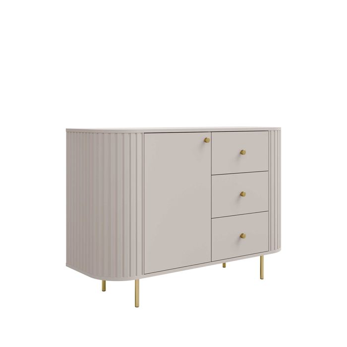 Komoda 123 cm beż piaskowy / dąb cremona . Szuflady/ półki