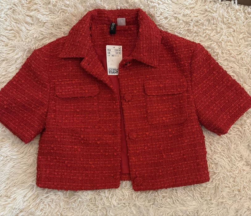 Твідовий жакет H&M червоного кольору