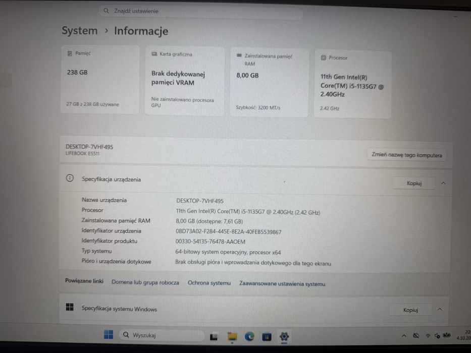 Laptop Fujitsu Lifebook E5511 i5 SSD M.2 Windows 11 26H2
