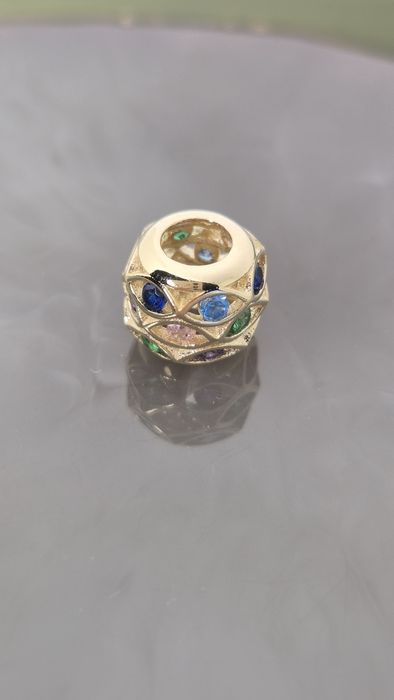 Nowy złoty charms do bransoletki typu Pandora kulka kolorowe cyrkonie