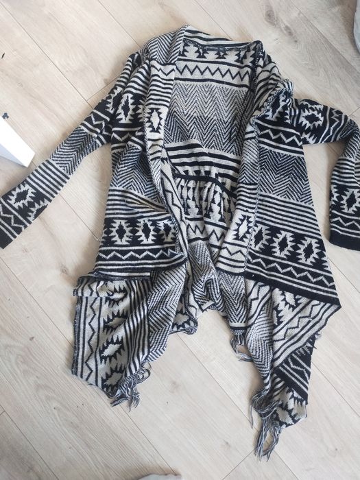 Aztecki kardigan narzutka sweter asymetryczny M/L