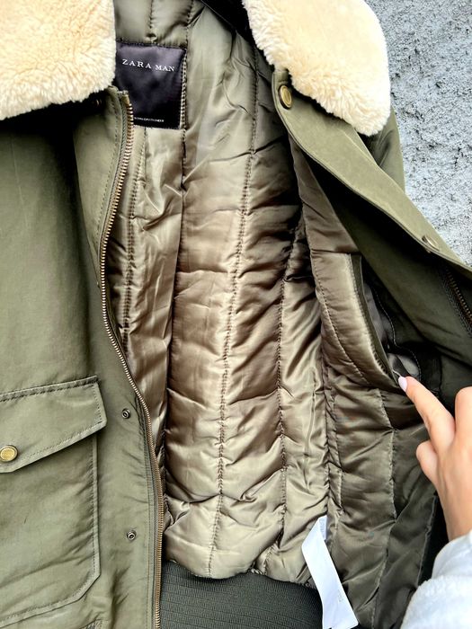 Casaco/Parka/Blusão Zara Man verde tropa matte NOVA gola pêlo