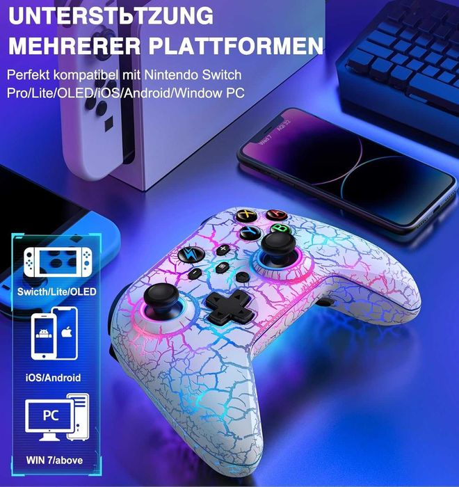 Pad bezprzewodowy kontroler z RGB do Nintendo Switch, PC