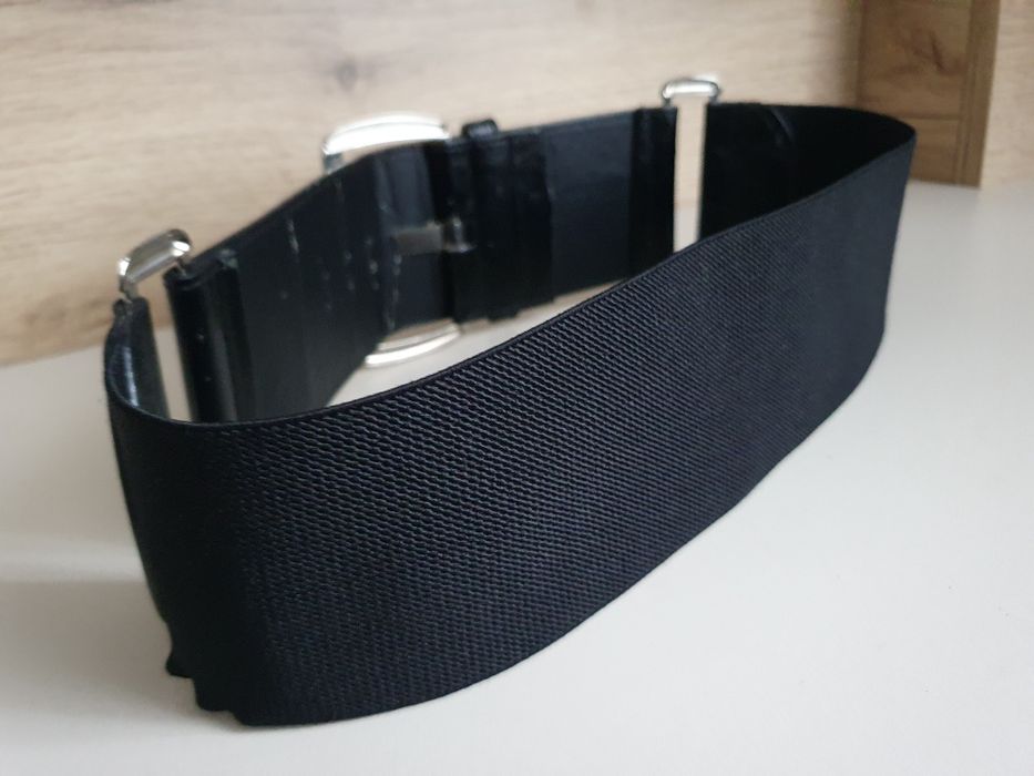 Szeroki pasek czarny goth 75cm 7.5cm szer ekoskóra elastan