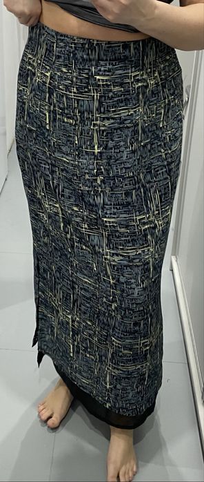 Granatowa spódnica kremowe wzory maxi l-xl