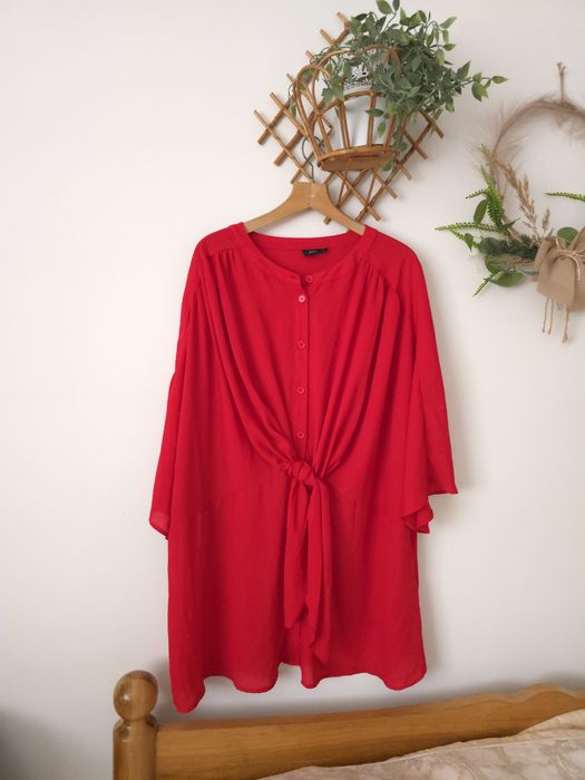 Czerwona tunika sukienka oversize luźna guziki Zizzi XL 2XL 3XL
