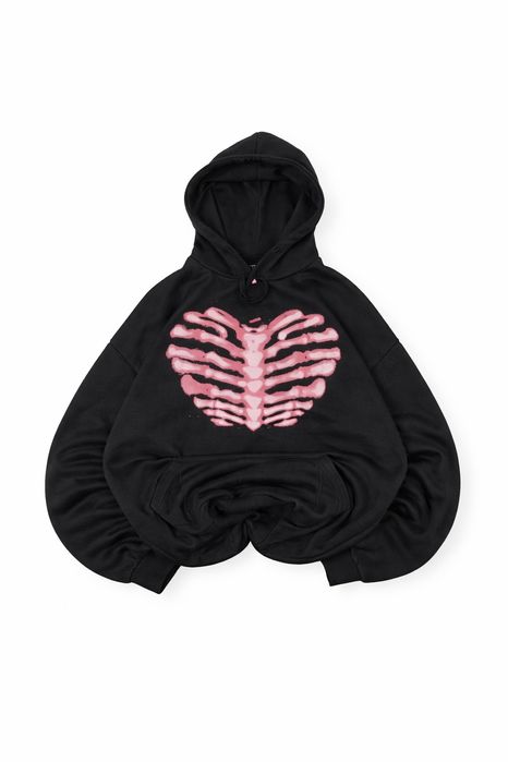 Czarna bluza hoodie skeleton różowv szkielet oversize streetwear Y2K g