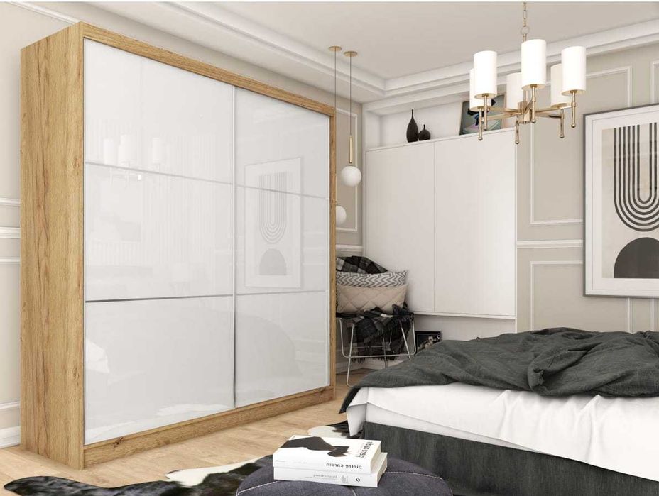 Szafa duża przesuwna ze szkłem lacobel 200cm do sypialni