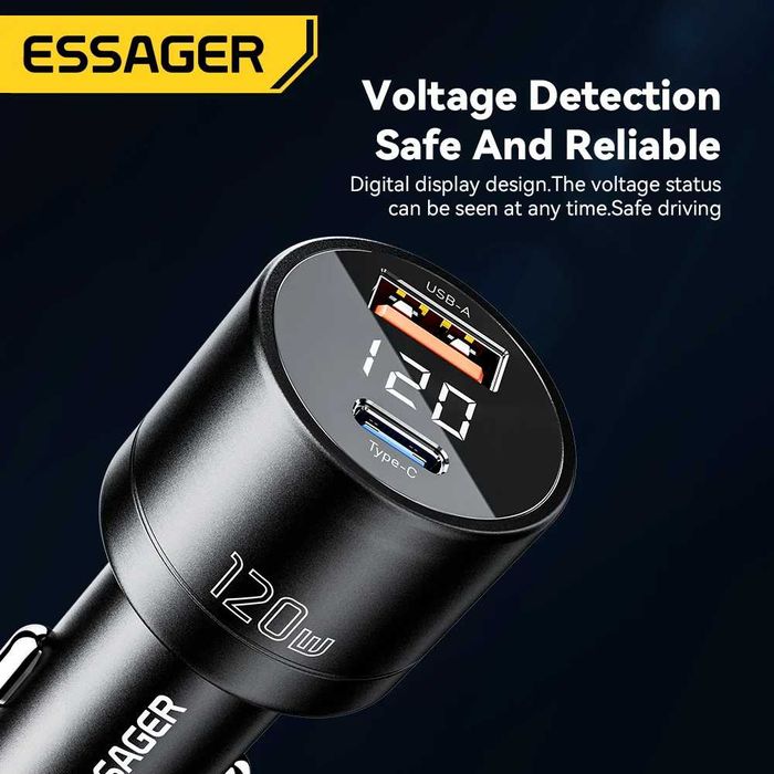 Автомобільний зарядний пристрій Essager 120W PD Super Fast Charger