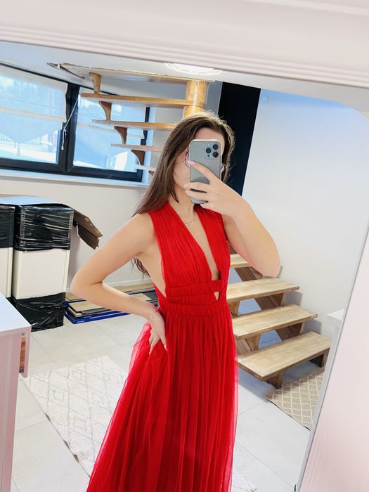 Przepiękna suknia balowa studniowkowa asos neonowa czerwień