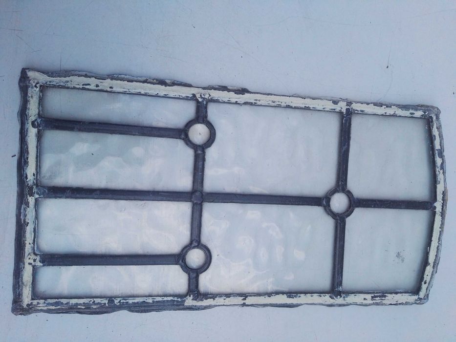 stary witraż do drzwi część okna okienko prostokąt ołów grube szkło