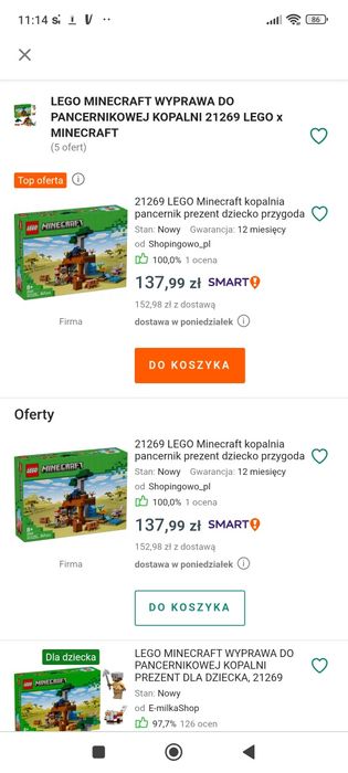 Nowe oryginalnie zamknięte klocki LEGO Minecraft 21269