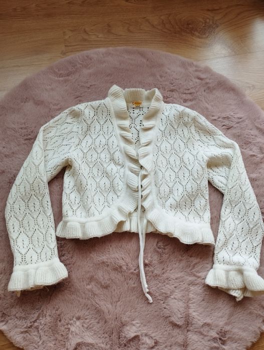 Biały/ecru elegancki sweterek/bolerko/kardigan 140/146cm komunia