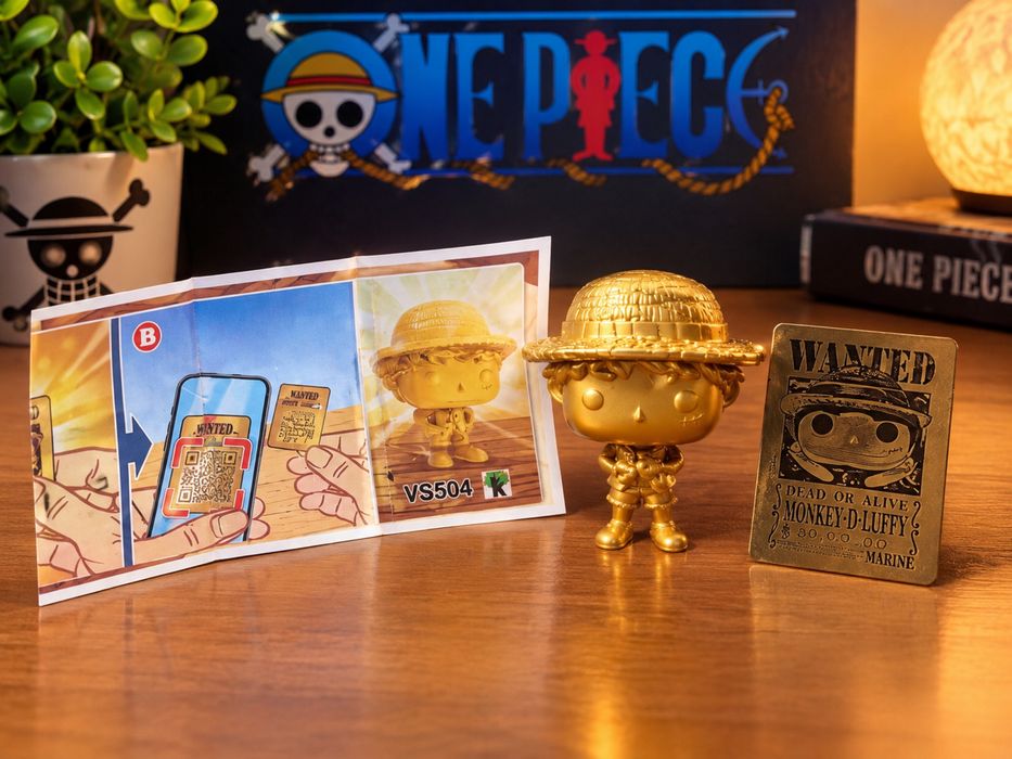 One Piece Gold Luffy VS504 + karta | Kinder Joy Funko Pop