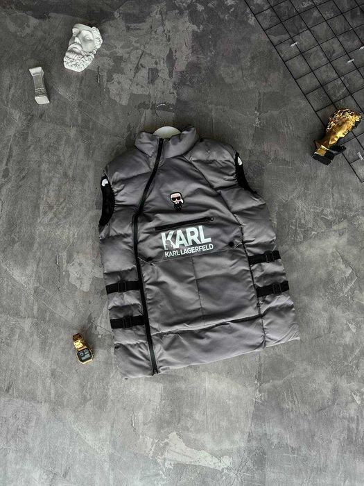 ЗНИЖКА‼️(L) та (XL) Karl Lagerfeld куртка жилетка карл лагерфілд сіра осіння куртка чоловіча парка пуфер курточка безрукавка жилет