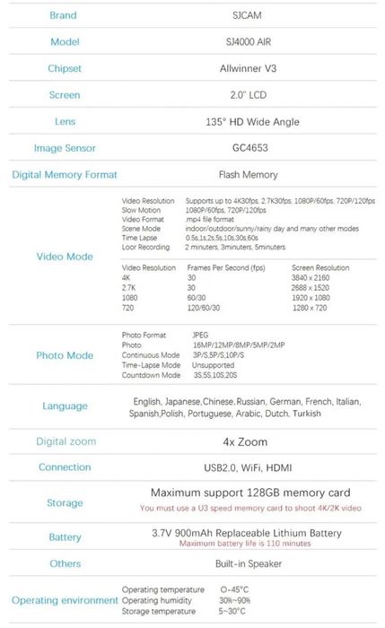 Екшн-камера SJCAM SJ4000 AIR silver 4K-30FPS з водонепроникним кейсом