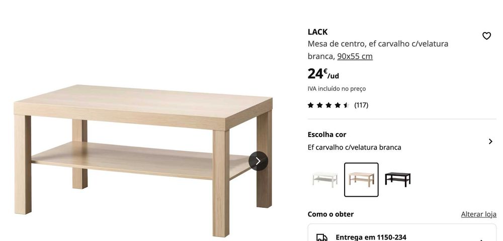 Mesa de Centro IKEA Lack 90x55 em Bétula