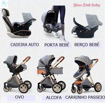 Carrinho de bebé 3 em 1 PinkBaby - LUXUS MAGIC - Khaki Gold