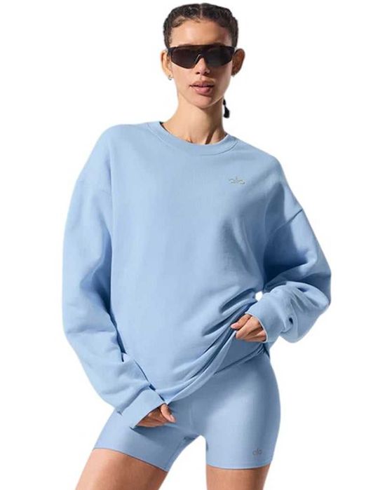 Світшот Alo Yoga Accolade Crew Neck Pullover Silver Logo Seashell Blue