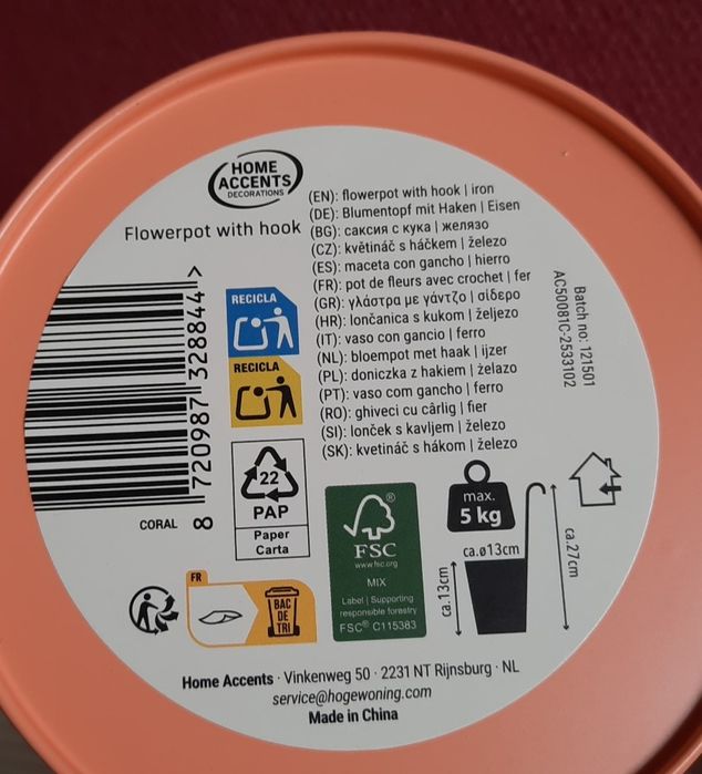 Cztery pastelowe metalowe doniczki osłonki do zawieszenia