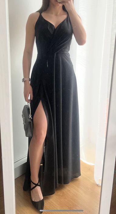 Czarna brokatowa sukienka na studniówkę/wesele/sylwestra