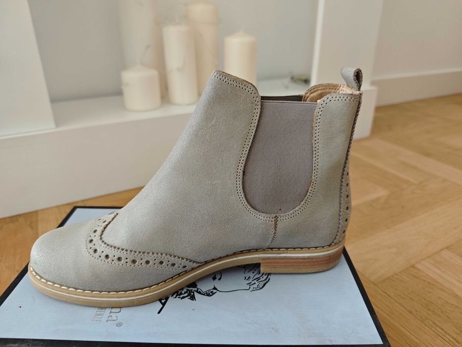 Sztyblety, kozaki, szary naturalny nabuk, NOWE, nr 38