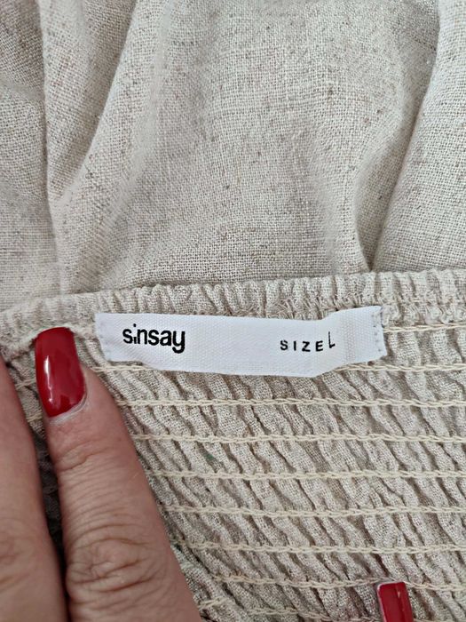 Beżowy Kombinezon na Ramiączkach z Lnem, Sinsay, L/40