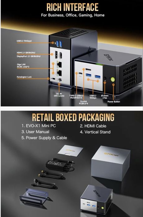 Міні ПК GMKTec EVO-X1 AMD Ryzen™ Al 9 HX370/Radeon 890M/Oculink Port