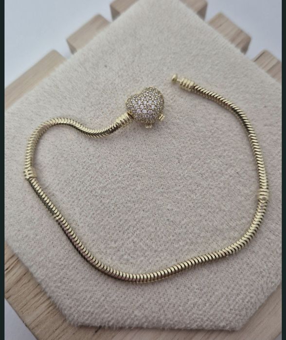 Złota bransoletka serce białe cyrkonie typu Pandora 20,5 cm p. 585