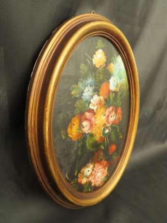 Картина овал Букет цветов масло холст Италия размер 46 x 36 см