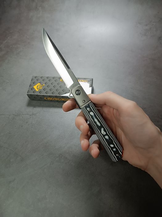 Складной нож СМ-142, D2 "Серая Волна" G10 с оранжевым торцом