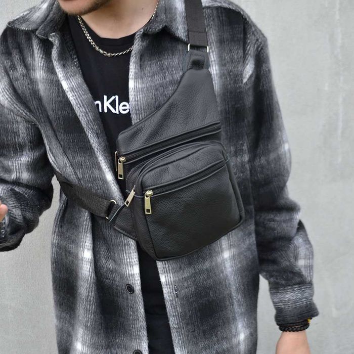 Чоловіча шкіряна сумка слінг, месенджер барсетка з натуральної шкіри