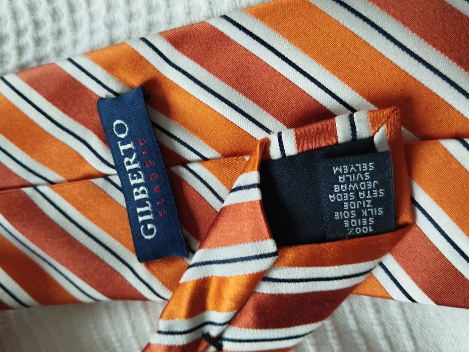 Krawat jedwabny 100% silk, w paski, pomarańczowy Gilberto