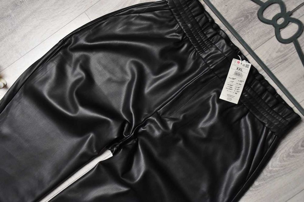 *Reserved* spodnie eko skóra czarne wysoki stan gruby pas nowe_XXL