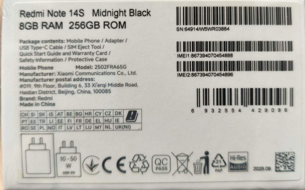 Redmi note 14S 8*256NFC Global Version NEW