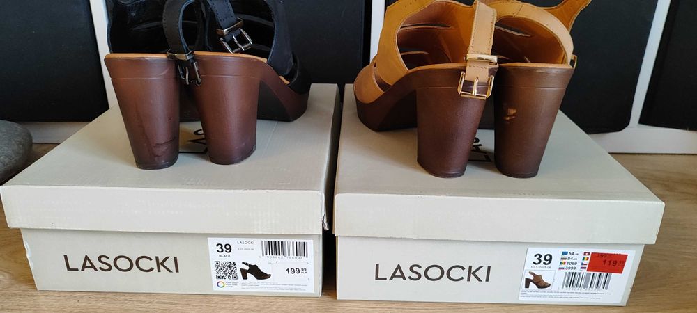 Lasocki beżowe sandały na koturnie rozm 39