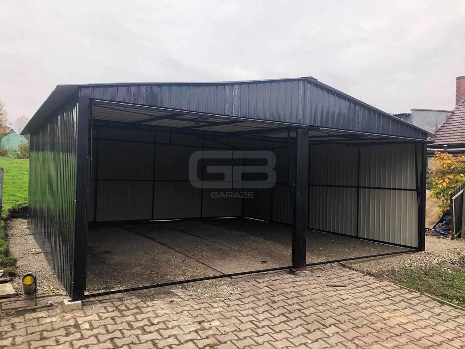 Garaż blaszany 6x6 wolnostojący 2x Brama uchylna dwuspadowy GB191