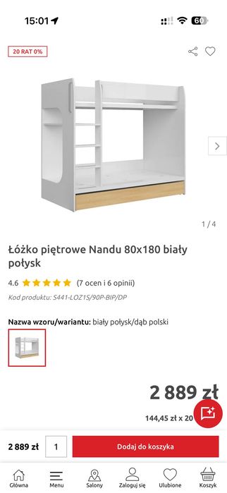 Łóżko piętrowe BRW dla dziewczynki